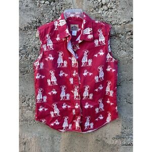 Vintage 90s Y2k Western Rodeo Sleeveless Top Womens L Red Button Up Novelty USA